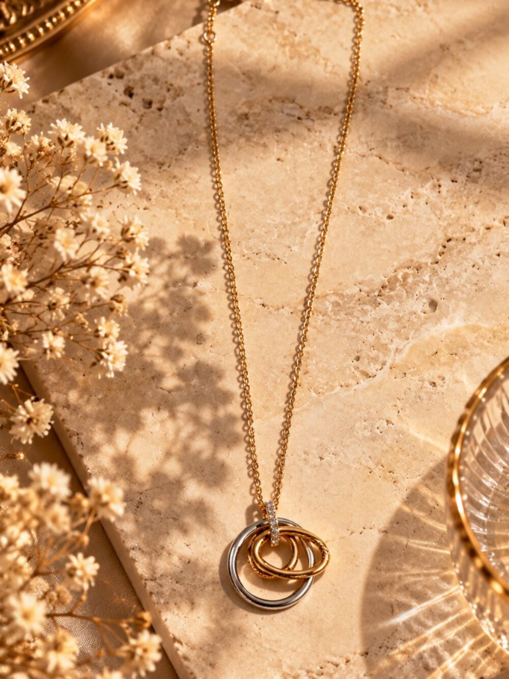 Swarovski Interlocking Rings Pendant Necklace Gold Silver Rose Gold Tone